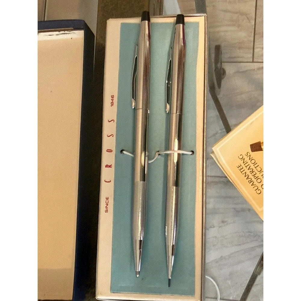 Vintage Cross Century Chrome Pen & Pencil Set w/ Box Since 1846 Set #3501 Chrome